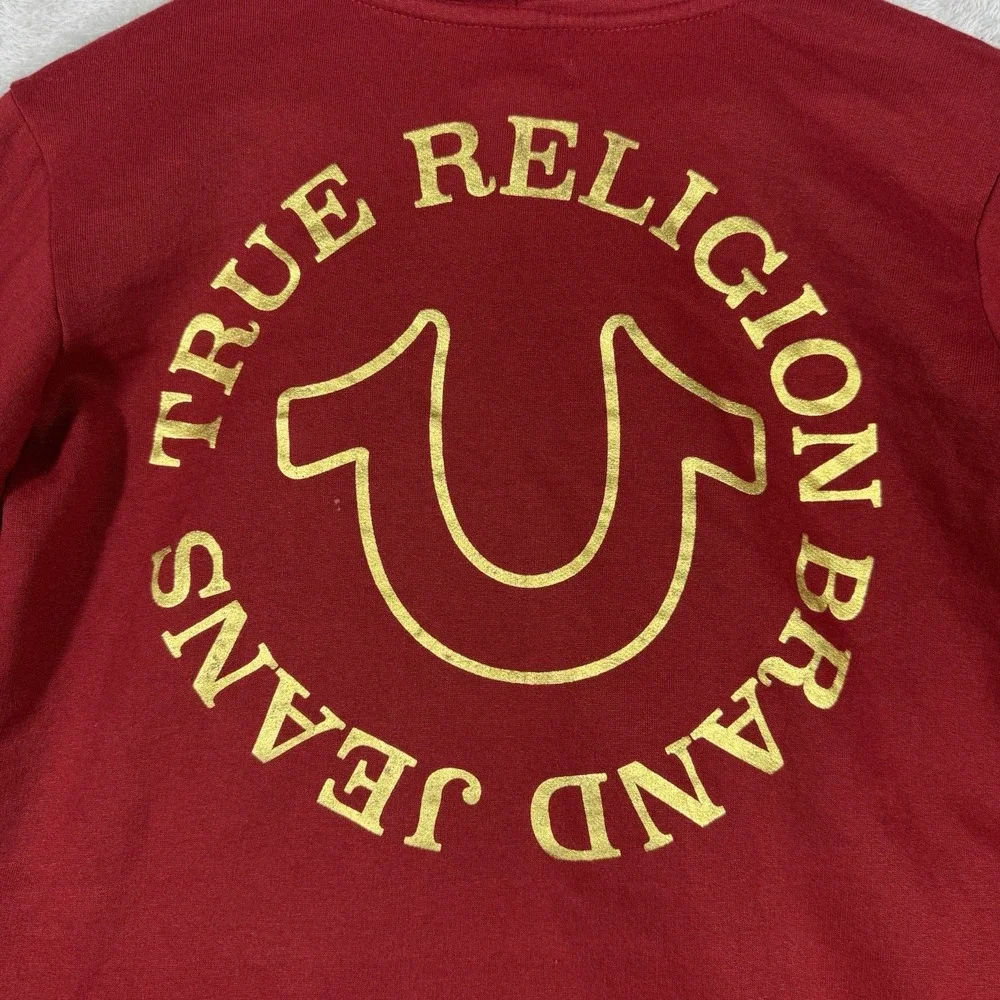 True‎ Religion Hoodie Mens Large Maroon Full Zip Logo Brand Jeans Sweatshirt